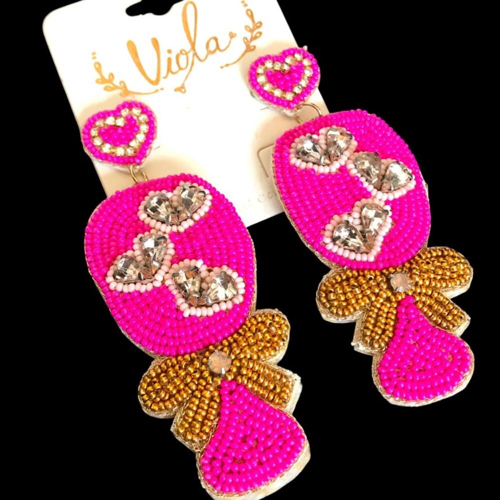 NEW Viola Valentine's Pink Champagne Hot Pink Seed Bead Statement earrings